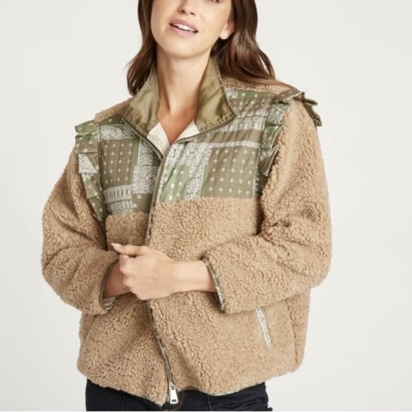 Driftwood × Free People Sherpa Fleece Jacket in Olive Bandana - Picture 5 of 7